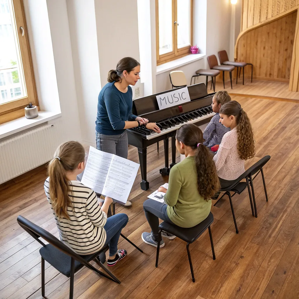 Instructor teaching students music